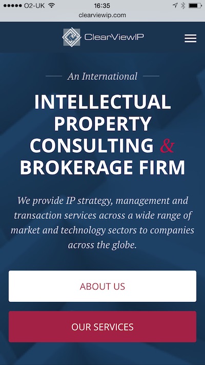 ClearViewIP website homepage mobile screenshot