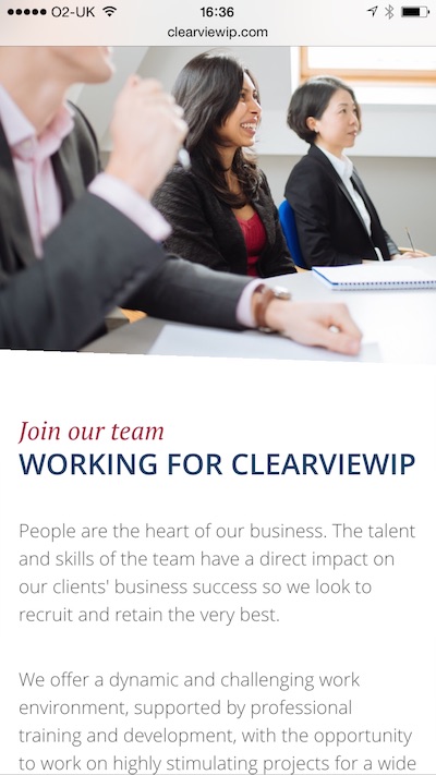 ClearViewIP website jobs listings page mobile screenshot