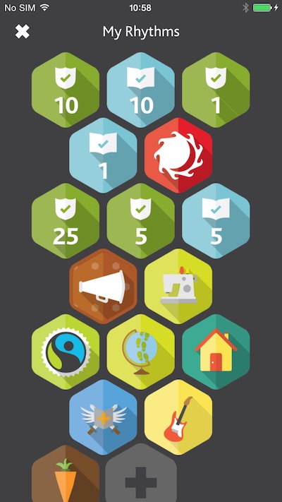 Tearfund Rhythms mobile app badges screenshot