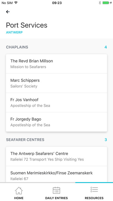 Wellness at Sea mobile app port directory screenshot