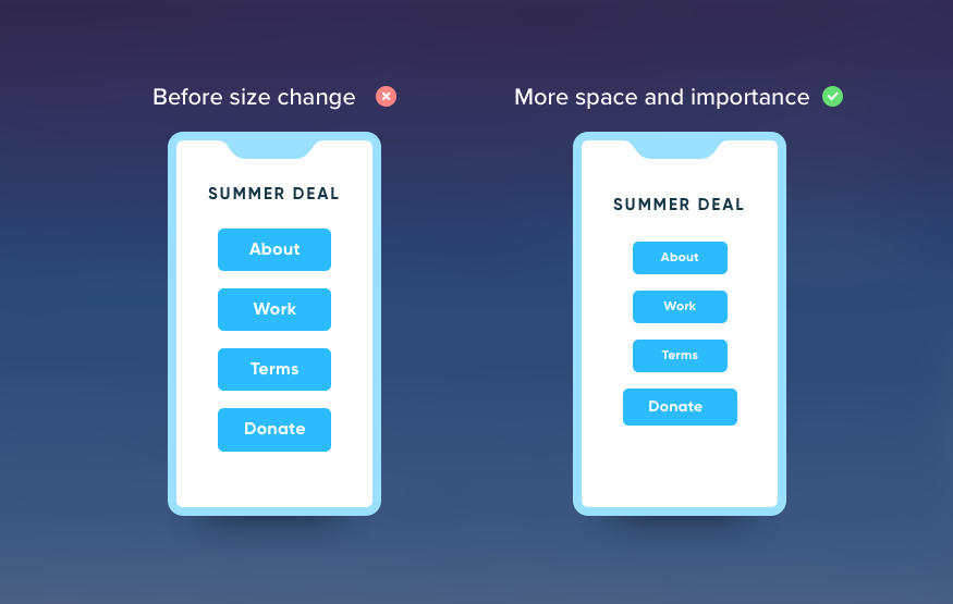 Before and after shot of how spacing can sizing can increase importance