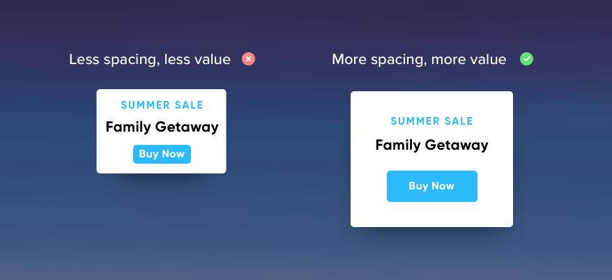 Before and after example on how giving something more space and size can increase its value