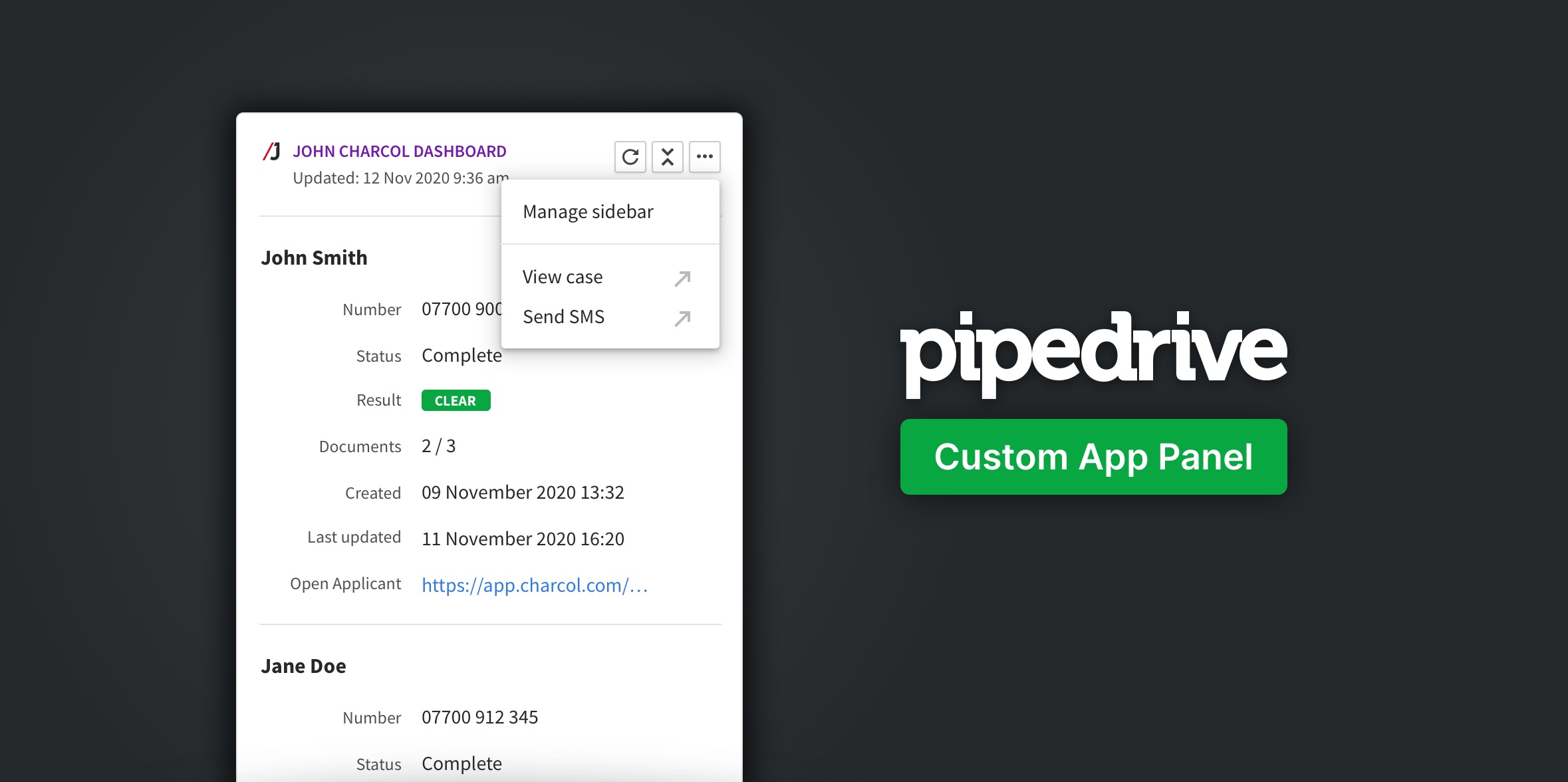 John Charcol Custom Pipedrive App Panel