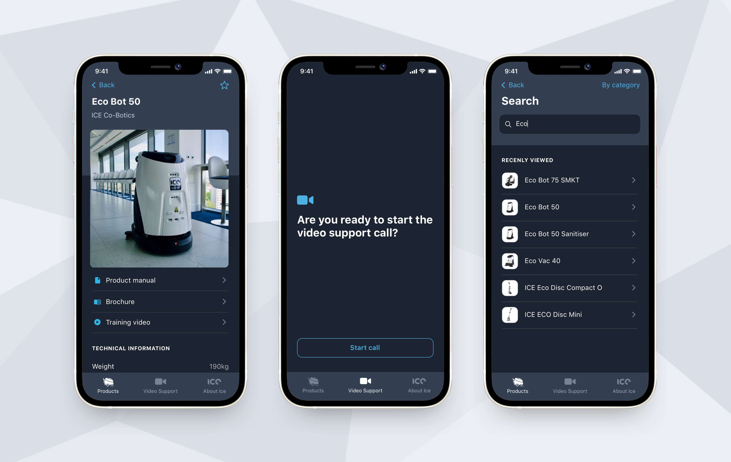 The ICE app - Product page, Smartcall video support and product inventory