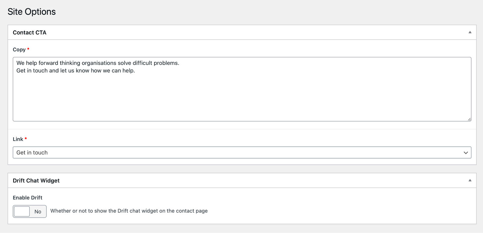 Page Template example visual admin view