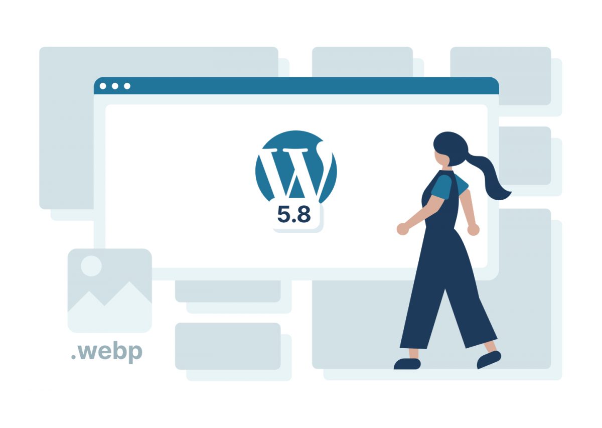 WordPress 5.8 update brings webP image support update illustration.