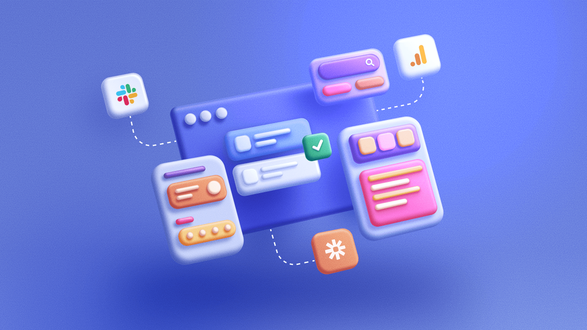 Images showing integrations and bespoke software in a illustrator format